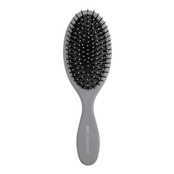 برس مو بیول بیضی مدل beauty tools رنگ خاکستری با دندانه ‌های پلاستیکی