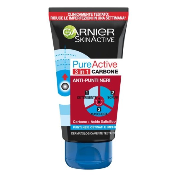 اسکراب صورت ذغال گارنیر سه کاره مدل PureActive 3IN1 حجم 150 میل
