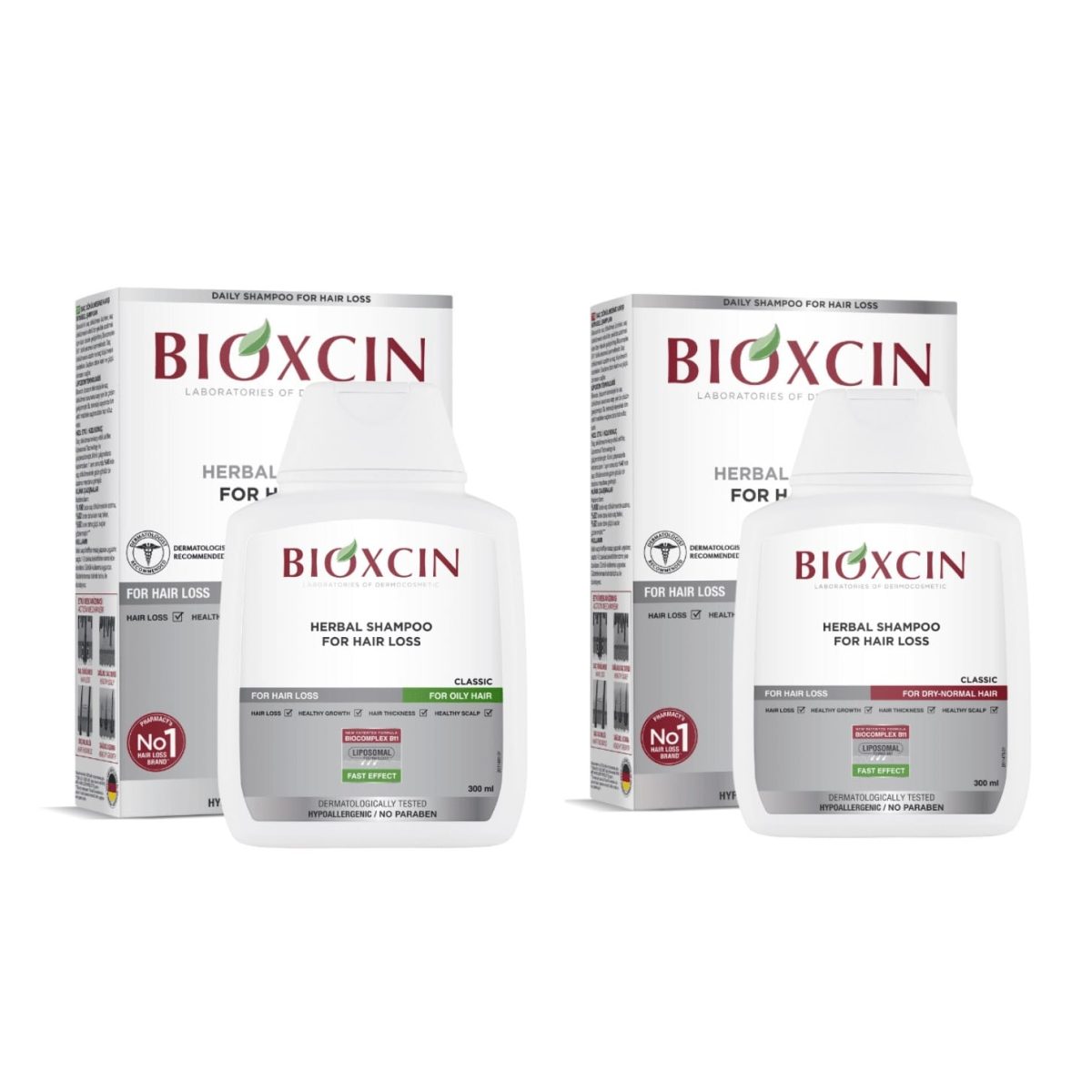 شامپو گیاهی بیوکسین Bioxcin ضد ریزش مو خشک/چرب 300 میل - جعبه سفید - Image 1