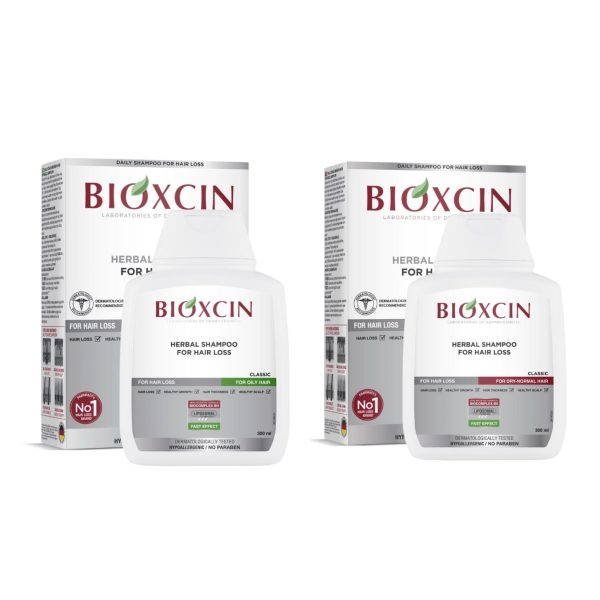 شامپو گیاهی بیوکسین Bioxcin ضد ریزش مو خشک/چرب 300 میل - جعبه سفید