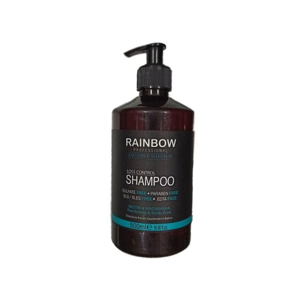 شامپو رینبو RainBow کراتین مدل بیوتین و ماکادمیا حجم 500 میلی لیتر