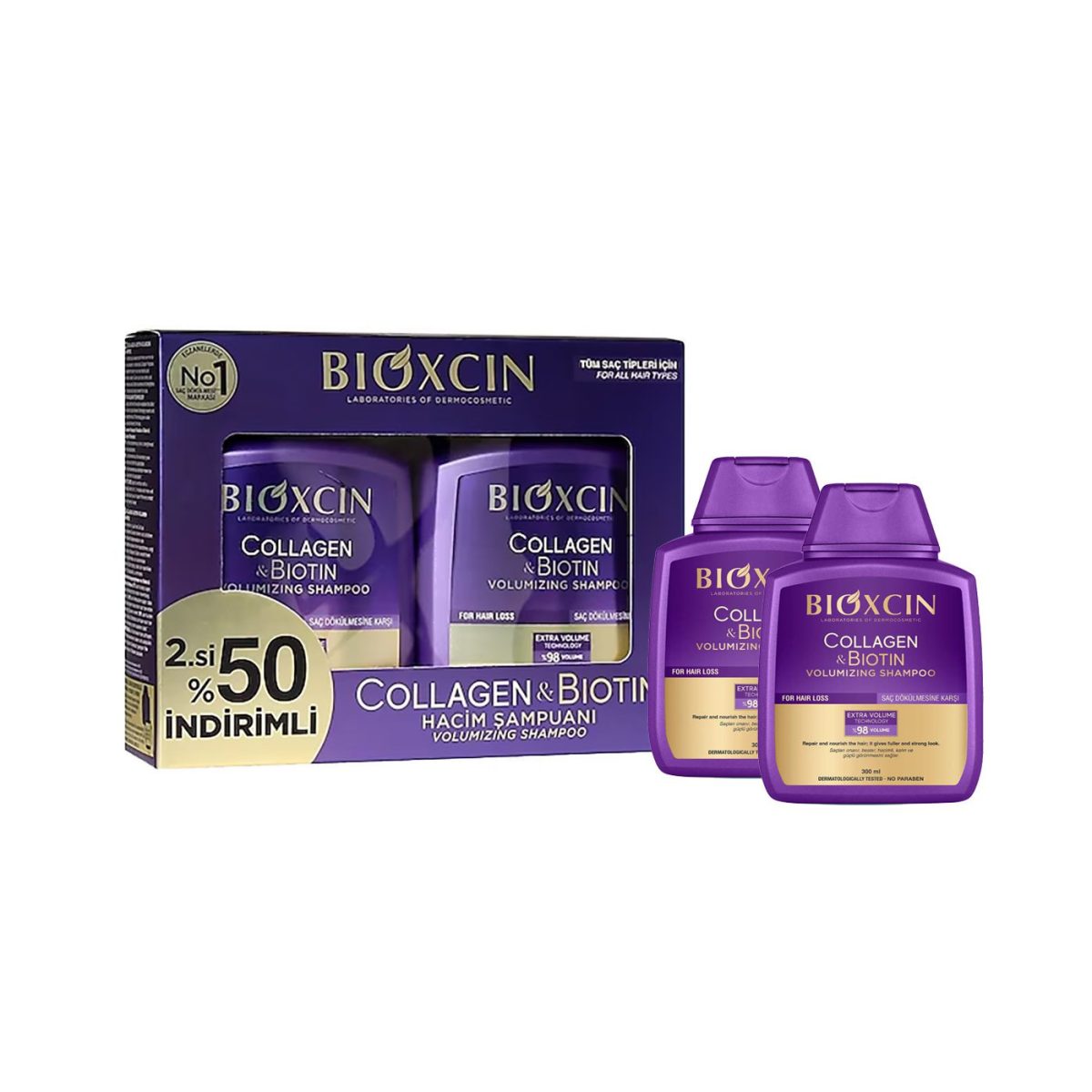 شامپو ضدریزش بیوکسین Bioxcin حاوی بیوتین و کلاژن پک 2 عددی - بنفش - Image 1