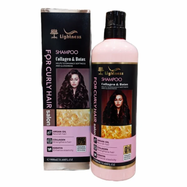 شامپو موهای فر لایتنس Lightness حاوی کلاژن و آرگان و کراتین حجم 900 میل
