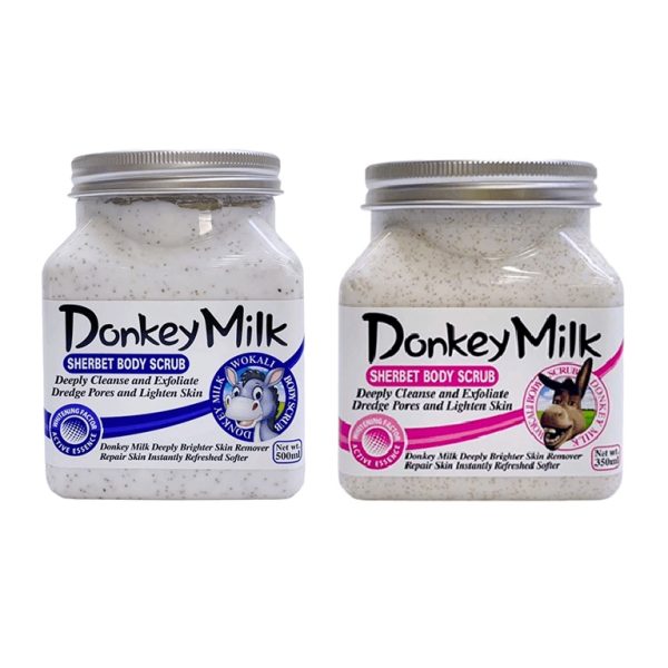 اسکراب بدن لایه بردار وکالی مدل شیر الاغ حجم 350میل - آبی و صورتی